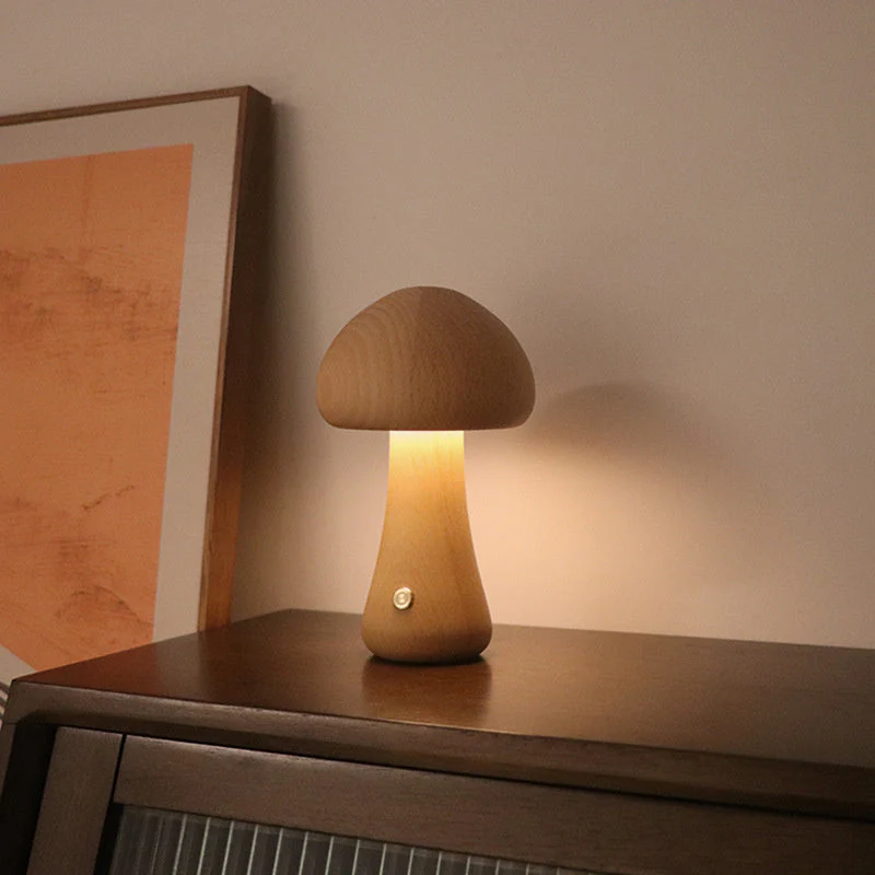 Holz Vintage Pilz Tischlampe - Image 4